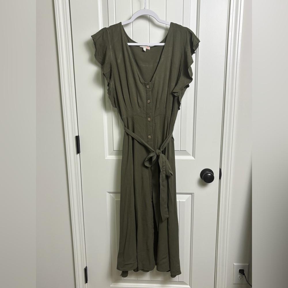 Gianni Bini Olive Green Button-Front Maxi Dress